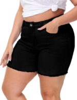 Women Plus Size Jean Shorts Stretchy High Waisted Frayed Raw Hem Denim Shorts 5.5" Inseam - Image 6
