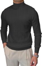 Men's Mockneck Sweaters Long Sleeve Slim Fit Casual Pullover Cable Knit Turtleneck Jumpers Sweaters - Image 4