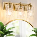 3 Light Bathroom Vanity Light Modern Brushed Gold Bathroom Light Fixtures Over Mirror with Hammered Glass Lampshade for Kitchen Hallway - Image 2