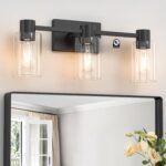 3-Light Matte Black Wall Sconces for Bathroom, Modern Vanity Light Fixtures Over Mirror, Bathroom Light Fixtures with Clear Glass Shade, E26 Wall Sconces for Living Room, Hallway - Image 2