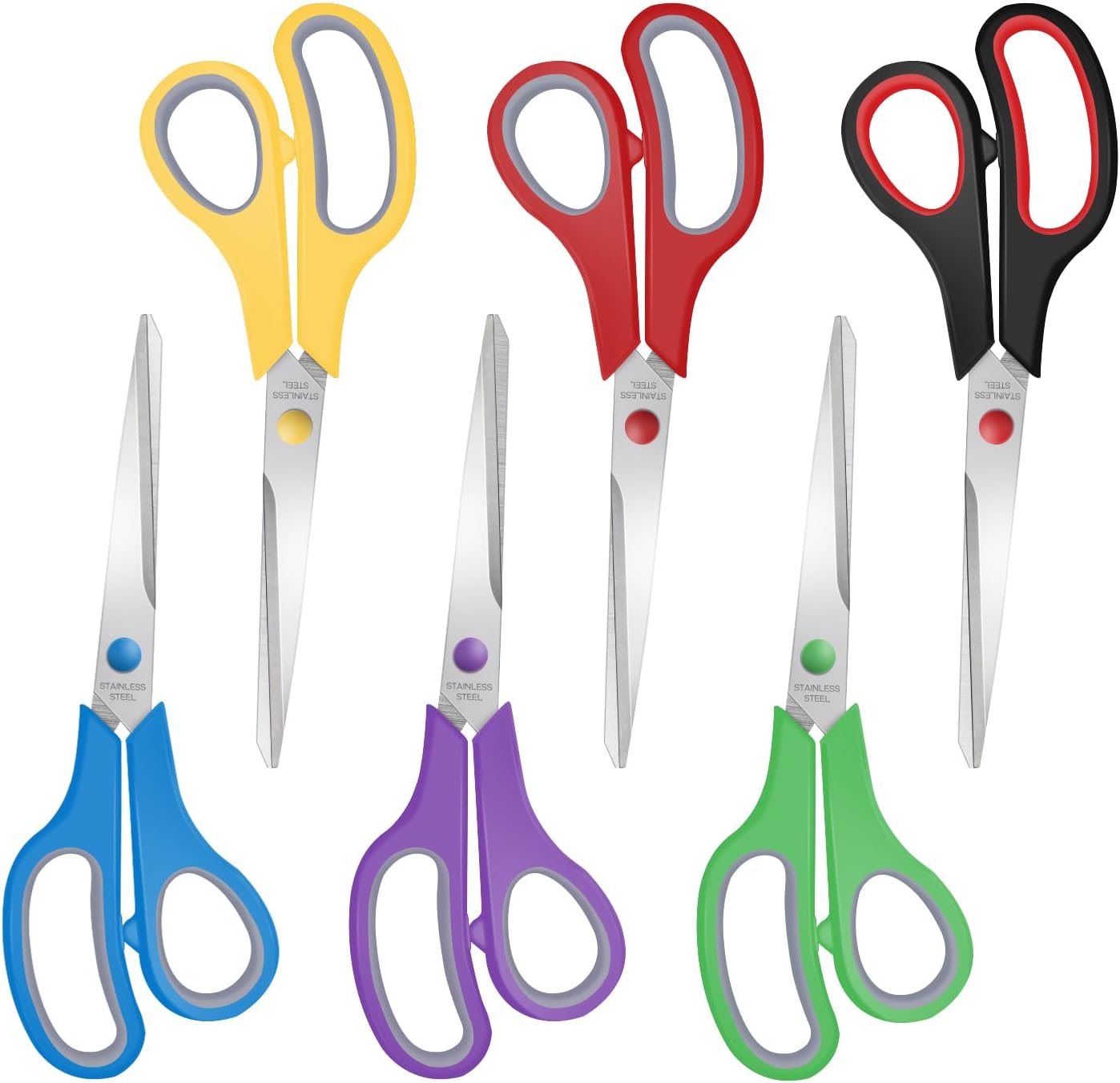 6 Packs Sewing Craft Scissors Bulk,8" Multipurpose Heavy Duty Sharp Scissors,Stainless Steel Shears for Home Office Student Supplies,6 Colors - Image 2
