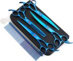 7.0in Titanium Professional Pet Grooming Scissors Set, GEMEK 6 in 1 Straight & Thinning & Upwards Curved & Downwards Curved Scissors & Comb for Dogs, Cats (Blue) - Image 2