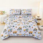 ANGIYUIN 5Pcs Yellow Construction Kids Comforter Set Full Size Rainbow Excavator Tractors Boys Bedding Set Soft Equipment Trucks Bed in A Bag with Sheets - Image 2