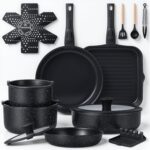 Ammeloo 21 Pcs Pots and Pans Set Non Stick with Detachable Handle & Grill Pan, Induction Ceramic Cookware Set, Non Toxic Kitchen Pots and Pans Set for RVs,Camping, Oven/Dishwasher Safe, Black - Image 2