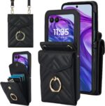 Asuwish Phone Case for Motorola Razr 2025/Moto Razr 60 Wallet Cover with Ring Stand Credit Card Holder Slot Crossbody Strap Lanyard RFID Blocking TPU Purse Cell Razr2025 5G 256GB Women Men Girls Black - Image 2