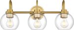 Audickic Bathroom Light Fixtures, 3-Light Brushed Gold Vanity Lights with Globe Clear Glass, Champagne Bronze Vanity Lighting Fixtures Over Mirror, AD-22280-3W-GD - Image 2