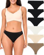 BAMBOO COOL Women's Thongs Seamless Moisture-Wicking Breathable Underwear High Stretchy Mid Waisted Panties Tagless 6 Pack - Image 2