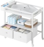 BOLUO Baby Changing Table with Storage, White Baby Dresser with Changing Table Top, Diaper Changing Station with 2 Fabric Drawers for Nursery Modern - Image 2
