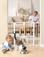 Babelio Baby Gate with Adjustable Cat Door,29-43" Auto Close Durable Pet door for Stairs,Doorways and House,Pressure Mounted,Easy Install,Effortless Walk Thru,White - Image 2