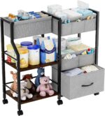 Baby Diaper Caddy Organizer and Storage, 3 Tier Rolling Cart with Dividers and Drawers, Mobile Utility Cart with Wheels for Nursery, Bedroom, Baby Newborn Essentials Storage Cart, Black - Image 2