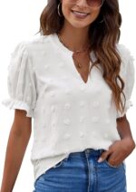 Blooming Jelly Women's Puff Sleeve Casual Tops Fashion White Polka Dot Blouses Dressy Ladies Summer Tops - Image 2