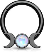 CM Crareesi Mania Septum Ring 16G Moon Phase Septum Piercing Jewelry 316L Surgical Steel 8mm Black Daith Helix Piercing Earrings - Image 2