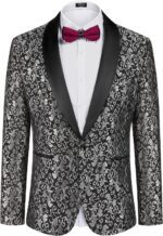 COOFANDY Men's Floral Tuxedo Jacket Luxury Embroidered Wedding Blazer Dress Suit for Party Dinner - Image 2