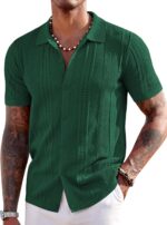 COOFANDY Men's Knit Shirts Short Sleeve Button Down Polo Shirt Fashion Casual Summer Beach Shirts - Image 2