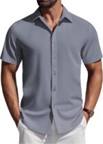 COOFANDY Mens Short Sleeve Button Down Shirts Casual Summer Shirt Untucked Dress Shirts - Image 2