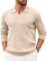 COOFANDY Mens Sweaters Polos Long Sleeve V Neck Knit Polo Lightweight Casual Pullover Sweater - Image 2