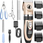 Ceenwes Dog Clippers Low Noise Pet Clippers Rechargeable Trimmer Cordless Grooming Tool Professional Dog Hair Trimmer with Comb Guides Scissors for Dogs Cats & Others（Gold） - Image 2