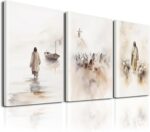 Christian Wall Art - Jesus Decor: 3 Pcs Jesus Wall Art, Christ Religion Canvas Wall Decor, Boho Art Home Pictures Posters Prints Paintings for Living Room, Bedroom, Church Decorations (12x16in Framed) - Image 2