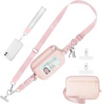 Clip and Go Strap for Phone with Wallet Crossbody Phone Lanyard Adjustable and Detachable RFID Wristlet Wallet with ID Window and Zipper, Pink - Image 2