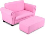 Costzon Kids Couch with Footstool, 2 in 1 Double Seat Children's Sofa w/PU Leather Surface, Armrest Chair Lounge, Soft Kids Sofa for Preschool Bedroom Kids Room Toddlers Boys Girls Birthday (Pink) - Image 2