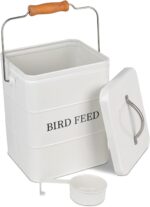 DEAYOU Pet Food Storage Tin with Lid, Metal Bird Seed and Feed Container with Serving Scoop, Treats Storage Canister Bin Can for Dogs, Cats Food, Coated Carbon Steel, Tight Fitting Lid, White, 5-6 Lbs - Image 2