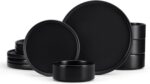 E-far Stoneware Dinnerware Sets, 12-Piece Plates and Bowls Dish Set for 4, Kitchen Modern Dinning Ware, Chip and Scratch Resistant, Microwave & Dishwasher Safe, Matte Black - Image 2
