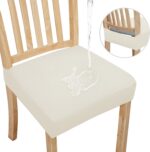 Easy-Going 100% Waterproof Seat Covers for Dining Room Chairs Set of 6, Stretch Chair Seat Slipcovers Protector Removable and Washable Kitchen Dining Chair Covers, Ivory - Image 2