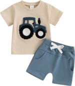 FYBITBO Toddler Baby Boys Easter Outfit Bunny Tractor Tshirt Short Sleeve Tops Solid Shorts Summer Outfits Clothes Set - Image 2