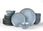 Famiware Dinnerware Sets for 8, Ocean Round 24-Piece Kitchen Plates and Bowls Sets, Reactive Glaze, Microwave and Dishwasher Safe, Scratch Resistant, Blue - Image 2