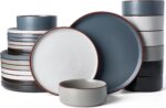 Famiware Nebula Ridge Stoneware Dinnerware Sets for 8, 24 Pieces Plates and Bowls Sets, Dishes Set, Microwave and Dishwasher Safe Kitchen Plates, Multi-color - Image 2