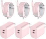 Fast Charger Block, 20W Dual Port USB C Fast Charger Block with 6FT Long USB C to C Charging Cable Cord for Phone 17 16 15 Pro Max/17 16 15 Pro/17 16 15/16 15 Plus-Pink - Image 2