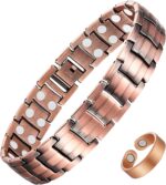 Feraco Men's Copper Magnetic Bracelet and Ring Elegant 99.99% Solid Copper Bracelets with Double-Row Strong Magnets, Magnetic Field Therapy Jewelry - Image 2