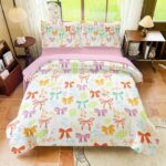 Full Size Comforter Sets Bow Bedding Kids Comforter Sets for Girls 5-Piece,Leopard Print Bedding Cute Princess Bed in Bag Bow Bed Set for Teen Girls with 2 Pillow Shams for All-Season - Image 2
