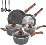 Granite Pots and Pans Set Non Stick, 11 Piece Die-Cast Induction Cookware Set, Nonstick Kitchen Cooking Set w/Frying Pans & Saucepans, PFOA Free - Image 2