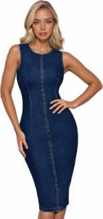 Hybrid & Company Womens Super Stretch Slim Fit Crew Neck Sleeveless Denim Dress - Image 2