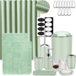 IMAVO Green Bathroom Accessories,Non Slip Super Absorbent Rugs and Waterproof Shower Curtain with Hooks,Complete Bathroom Set for Bathroom Décor - Image 2