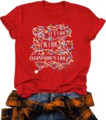 It's Fine I'm Fine Everything's Fine Shirt Women Christmas Lights Graphic T-Shirt Casual Short Sleeve Xmas Teacher Gift Tops - Image 2