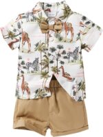 JEELLIGULAR Toddler Baby Boy Summer Clothes Short Sleeve Button Down Shirt Shorts Set Gentlemen Casual Outfits 1-6 Years - Image 2