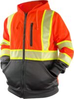 JHPAZUJA High Visibility Safety Hoodies Jacket for Men ANSI Class 2 Reflective Sweatshirt with Black kangaroo Pocket - Image 2