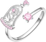 JXJL Thumb Rings Rose Ring Birthstone Rings for Women - 925 Sterling Silver Adjustable Rose Flower Jewelry Gifts for Wife Mom Daughter - Image 2