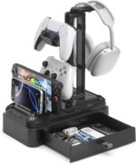 KDD Headphone Stand with Drawer - Rotatable Headset & Detachable Controller Holder for Desk - Multifunctional Organizer with Device Slot for Phones, Tablets - Universal for Gaming Accessories - Image 2