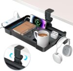 KDD Under Desk Organizer - 360° Rotating Clamp-On Tray with Headphone Hook, Phone & Tablet Holder, Cup Holder, and Cable Management - No Drilling Desk Storage Accessories for Office and Home - Image 2