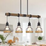 Kitchen Island Lighting Ceiling 4-Light Dining Room Light Fixture Hanging, Rustic Linear Chandelier with Solid Wood Modern Kitchen Pendant Light Over Island Farmhouse Dining Light Metal Lampshade - Image 2