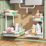 Kitstorack Under Sink Organizer, 2 Packs 2 Tier Under Sink Organizers and Storage, Slide out Pull out Cabinet Organizer Shelf, Metal Sliding Drawer for Kitchen Bathroom Pantry Closet Rack(White) - Image 2