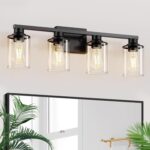 L LOHAS LED 4-Light Bathroom Vanity Lights Over Mirror, 27 Inch Black Bathroom Light Fixtures with Clear Glass Shade, Modern Vanity Lights for Living Room Hallway Bedroom - Image 2