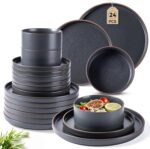 LERATIO Ceramic Dinnerware Sets for 8, High Edge Stoneware Plates and Bowls Set, Chip and Crack Resistant | Oven & Dishwasher & Microwave Safe Dishes Set, Service for 8 -Ashen - Image 2