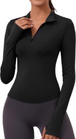 LOMON Womens Long Sleeve Workout Tops Quick Dry Quarter Zip Pullover Crop Yoga Athletic Slim Fit Shirts - Image 2