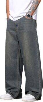 Men's Baggy Jeans Y2K Vintage Wide Leg Denim Pants Hip Hop Skater Jeans Loose Fit Trousers 2000s Streetwear - Image 2