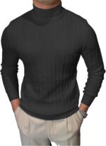 Men's Mockneck Sweaters Long Sleeve Slim Fit Casual Pullover Cable Knit Turtleneck Jumpers Sweaters - Image 2