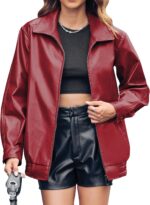 Miladusa Womens Oversized Leather Jackets Faux Casual Zip Up Trendy Bomber Motorcycle Jacket with Pockets - Image 2